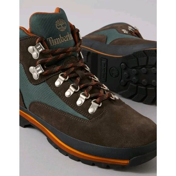 Timberland Euro Hiker Mid Men's Size 10 Lace Up Boots Dark Brown Suede and Green - Picture 4 of 12